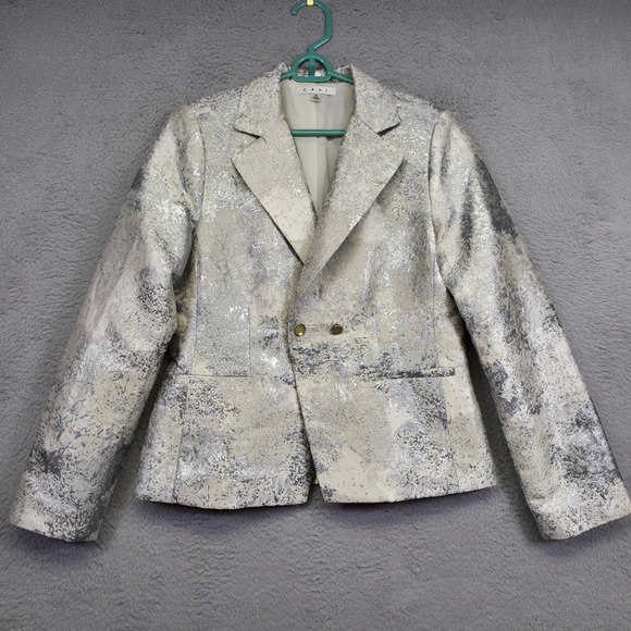 CAbi Blazer Womens 4 Metallic Silver Foil Party Statement Lined Formal‎ Jacket - Picture 1 of 16